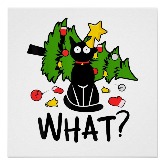 Poster Funny Black Cat Christmas Tree Merry Santa Humor C (Devant)