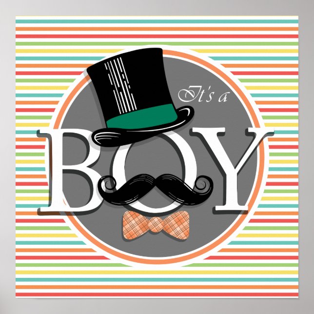 Poster Funny Boy Baby shower Bright Rainbow Stripes (Devant)