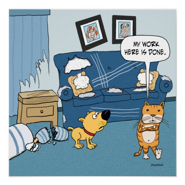 Poster Funny Cat déchire l'affiche de la chambre (Devant)