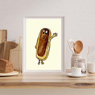 Poster Funny Chocolate Eclair Quirky Cake Cartoon Art