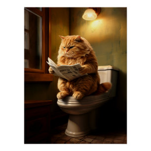 Poster Funny Fat Cat Lecture journal sur Toilet