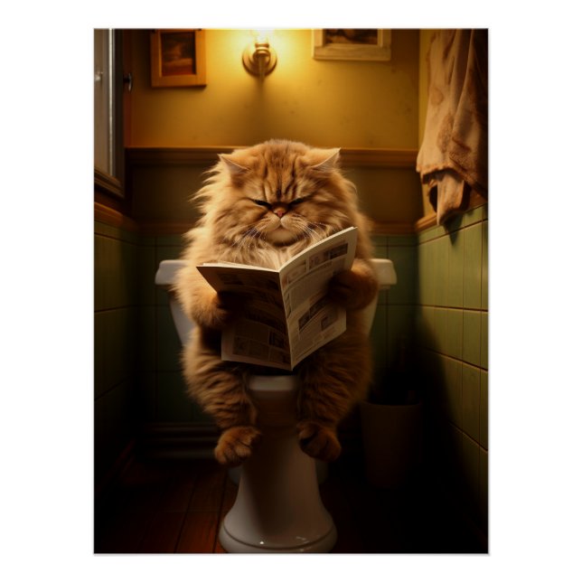Poster Funny Fat Cat Lecture journal sur Toilet (Devant)