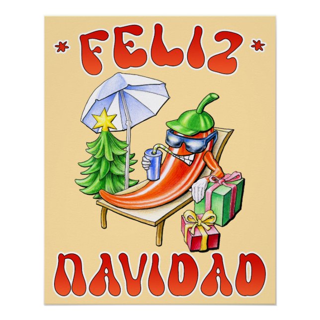 Poster Funny Feliz Navidad Cute Christmas Chili (Devant)