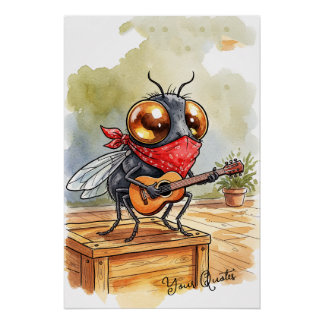 Poster Funny Guitar Fly Art
