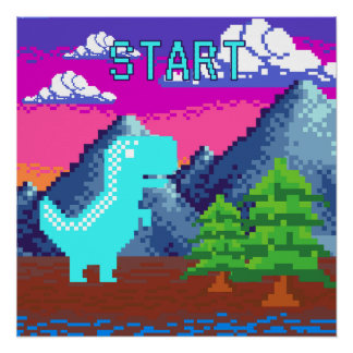Poster Funny Pixel Gamer Pixelated- Dinosaur Illustration