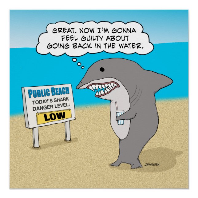 Poster Funny Requin coupable sur la plage (Devant)