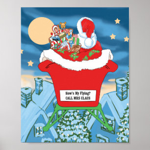 Poster Funny Santa Claus Christmas Humor How's My Flying