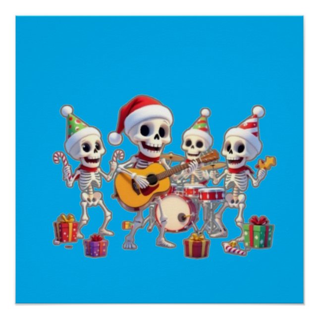 Poster Funny Skeleton Band Christmas & New Year – 3D Cart (Devant)