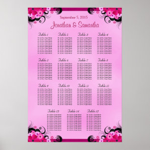 Poster Fuschia Mariage 15 Cartes de siège de table