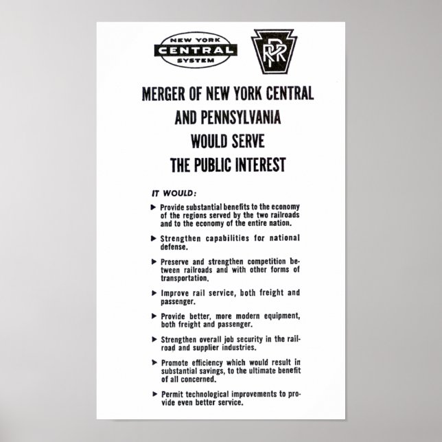 Poster Fusion du réseau ferroviaire Penn Central 1968 (Devant)