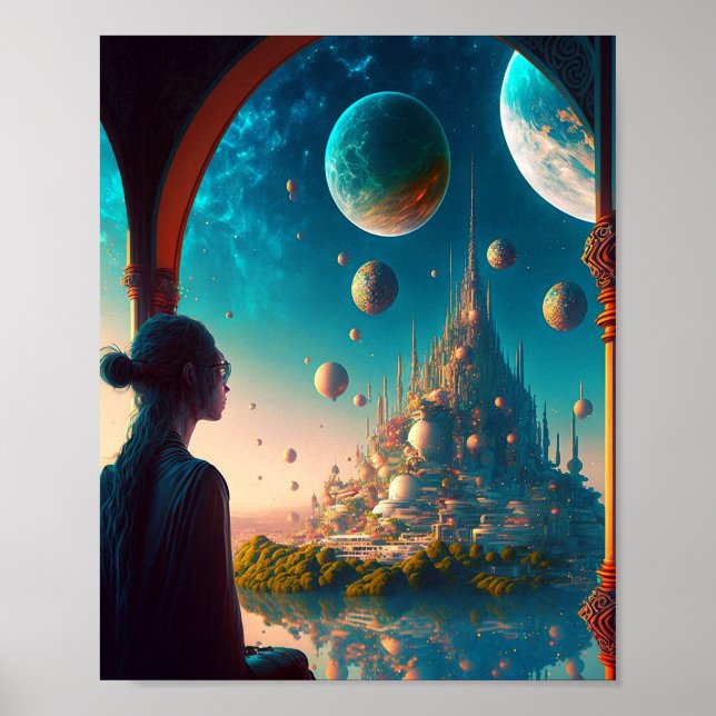 Poster Futuriste Imaginaire Castle Landscape (Devant)