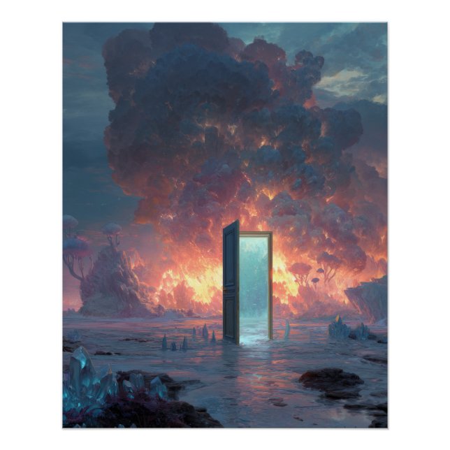 Poster Futuristic Portal Amid Fiery Skies (Devant)