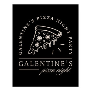 Poster Galentines pizza nuit besties fête noir