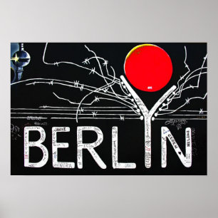 Poster Galerie de côté est, mur de Berlin, Barbelé/Su