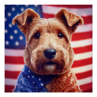 Poster Gallois Terrier Avec Drapeau Américain Et Bandana
