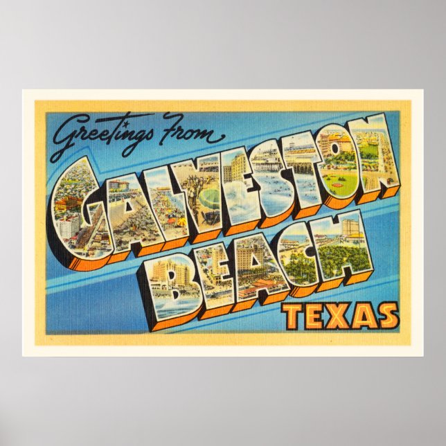 Poster Galveston Beach Texas TX Vintage voyage Souvenir (Devant)