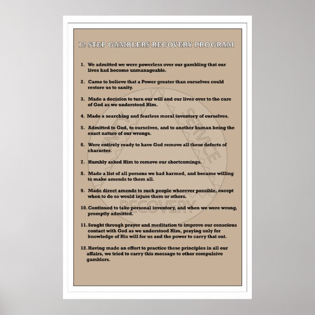 Poster Gamblers en 12 étapes Récupération de la dépendanc (Devant)