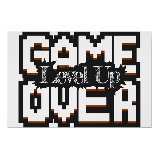 Poster Game Over, Level Up : Monde de jeu rétro pixelisé (Devant)