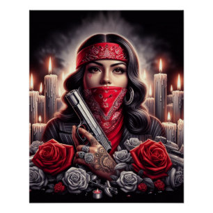 Poster Gangster Girl Hip hop chicano art graphique