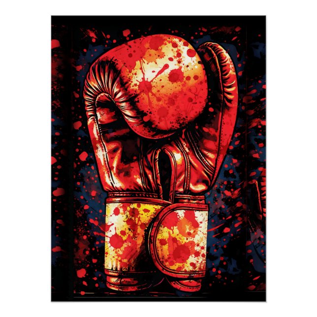 Poster Gants de boxe rouges éclaboussés de sang, Art dram (Devant)