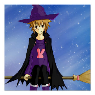 Poster Garçon anime manga avec un chapeau violet et une c