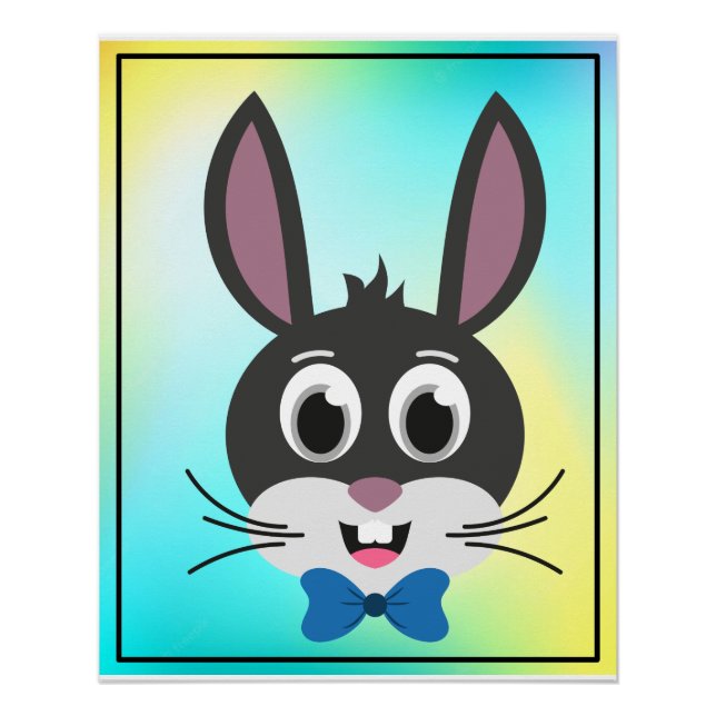 Poster Garçon de dessin animé lapin mignon visage Pâques (Devant)
