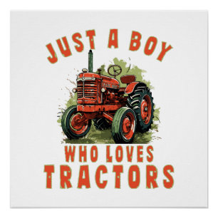 Poster Garçon de la vie rurale qui aime les tracteurs