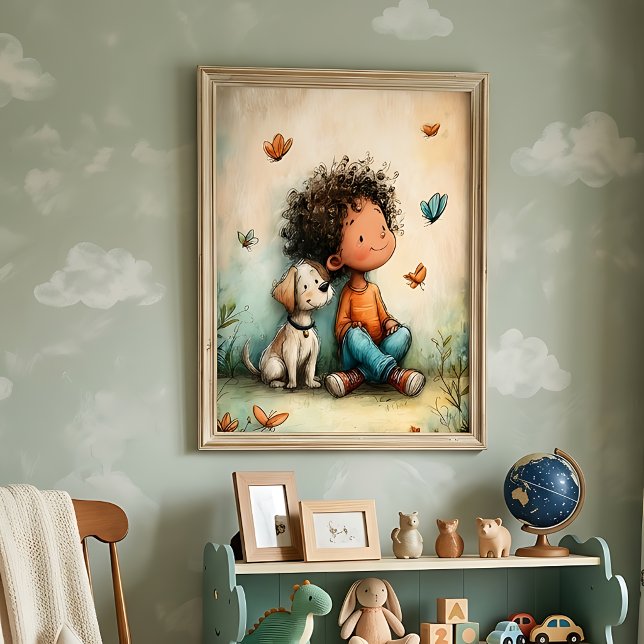 Poster Garçon et chien fantaisistes Papillon (Créateur téléchargé)