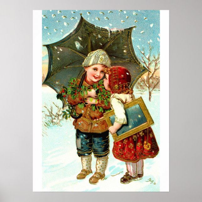Poster Garçon, fille et parapluie (Devant)