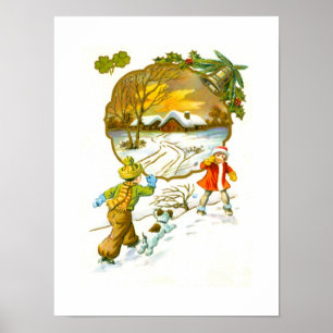 Poster Garçon lançant un ballon de neige