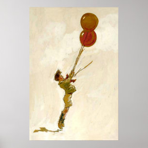 Poster Garçon vintage avec ballons rouges à une fête d'an
