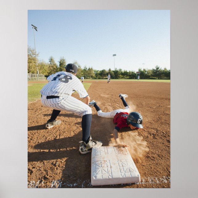 Poster Garçons (10-11) jouant au baseball (Devant)