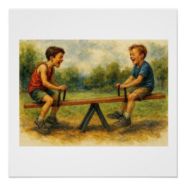 Poster Garçons jouant sur un bascule,  (Devant)