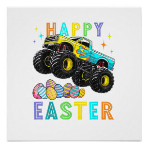 Poster Garçons Joyeuses Pâques Monster Truck Œufs de Pâqu
