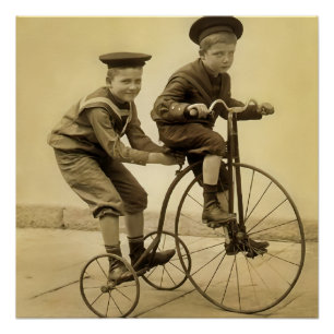 Poster garçons vintage sur un tricycle