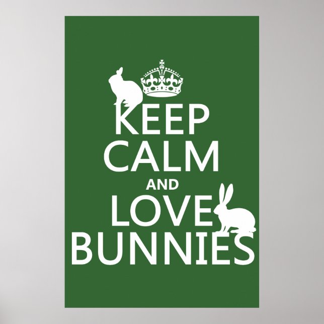 Poster Gardez le calme et l'amour Bunnies - toutes les co (Devant)