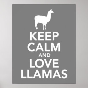Poster Gardez le calme et les lamas d'amour impriment ou