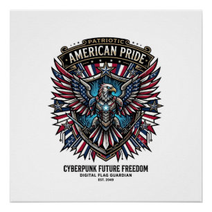 Poster Gardien de drapeau numérique patriotique Cyberpunk