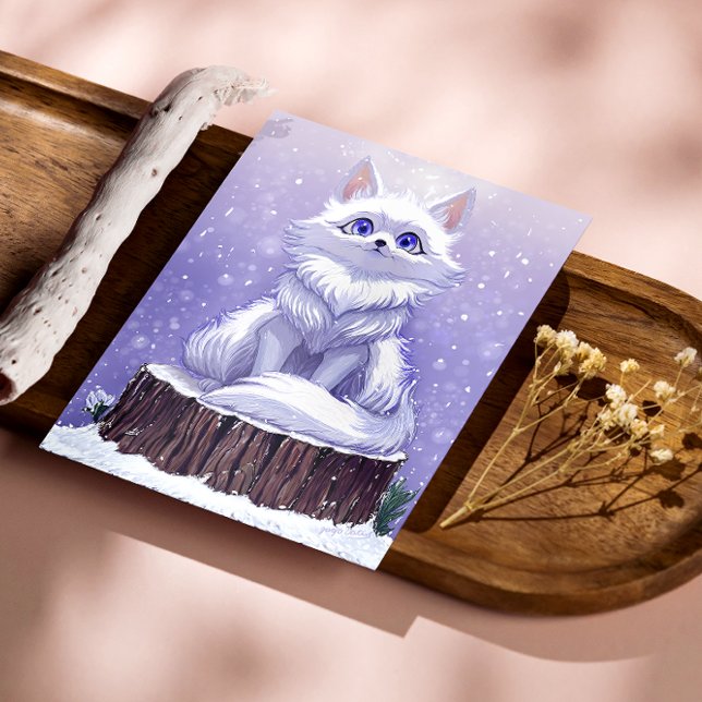 Poster Gardien de l'hiver : Renard arctique fantaisiste d (true Color Reference: This image shows colors and details like the final printed poster)