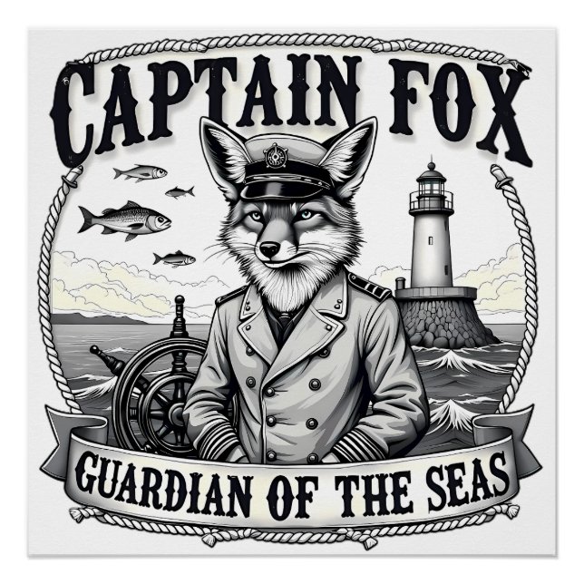 Poster Gardien des Mers Capitaine Fox Dessin Nautical (Devant)