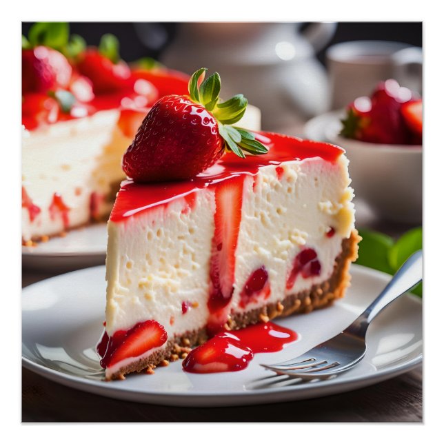 Poster Gâteau au fromage et fraises (Devant)