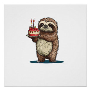Poster Gâteau d'anniversaire drôle avec costume de paress