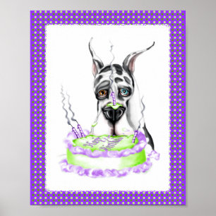 Poster Gâteau d'anniversaire Grand Danois Harlequin