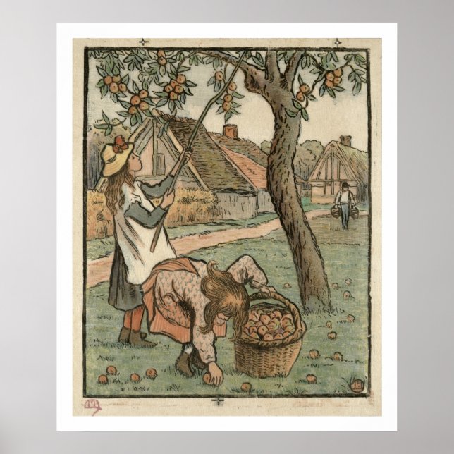 Poster Gathering Apples, de 'Travaux des Champs', engra (Devant)