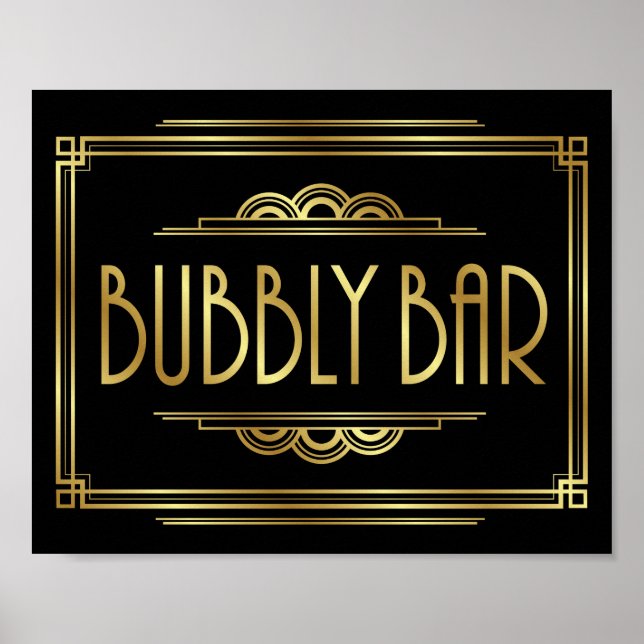 Poster Gatsby Art Deco BUBBLY BAR Sign Print (Devant)