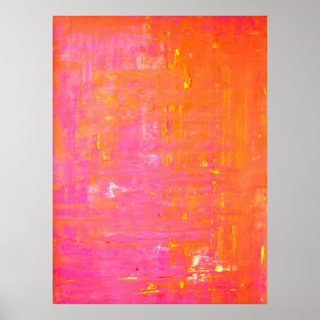Poster 'Gauche et Droite' Art Abstrait rose et orange (Devant)