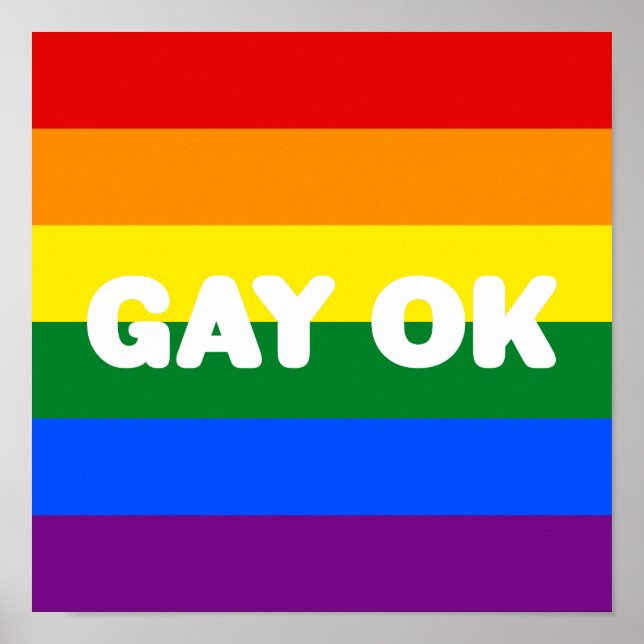 Poster GAY OK Big Text Logo LGBT Gay pride Rainbow Flag (Devant)