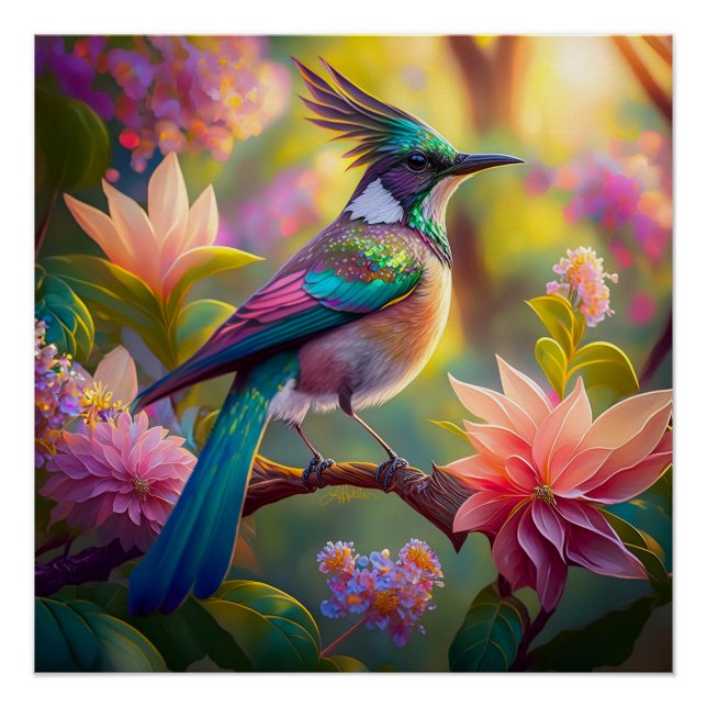 Poster Geai à tête verte, oiseau de fantaisie (Devant)