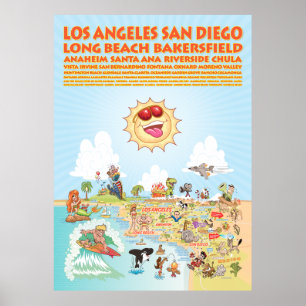 Poster géant des villes de Californie du Sud