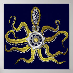 Poster Gears Steampunk Octopus Kraken